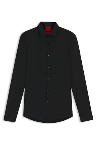 HUGO Camicia da uomo Kenno slim fit in jersey elasticizzato, Nero , 39