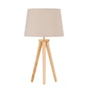 Modern Light Oak Table Lamp or Bedside Light, Wood Tripod Design, Natural Shade - 1