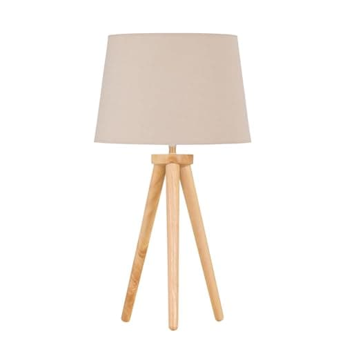Modern Light Oak Table Lamp or Bedside Light, Wood Tripod Design, Natural Shade