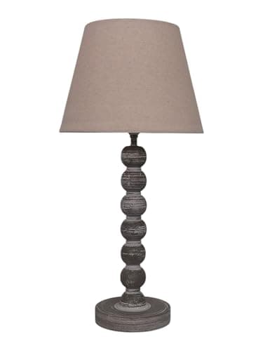 AcaciaHome Modern Tall Wooden Washed Table Lamp - Traditional Shabby Chic Design with Taupe Linen Shade, Wood Effect Finish for Living Rooms, Bedrooms, or Hallways Decor (42cm Dark Grey with Shade)