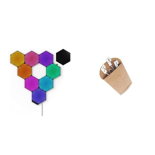 Nanoleaf Shapes Ultra Black Hexagon Starter Kit, 9 Smarten LED Panels RGBW & Shapes | Flexible Linkers 3pcs