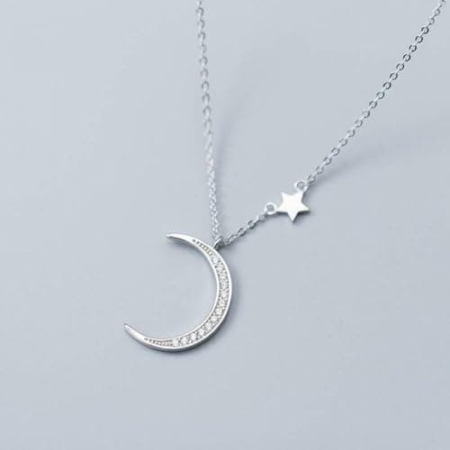 925 Collana in Argento Pendente Alla Moda Stella Luna Diamante Breve Collare Catena, FUBUKIOF, Collana in argento S925