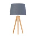 firstchoicelighting Modern Light Oak Table Lamp or Bedside Light, Wood Tripod Design, Grey and Gold Inner Shade - 1