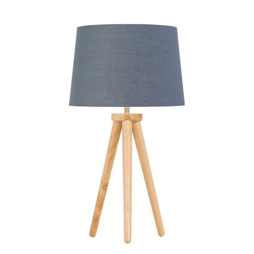 firstchoicelighting Modern Light Oak Table Lamp or Bedside Light, Wood Tripod Design, Grey and Gold Inner Shade