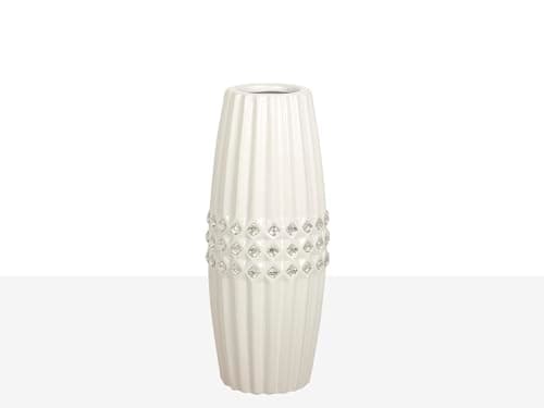 FLORERO CERAMICA BLANCO ROMBOS PLATA