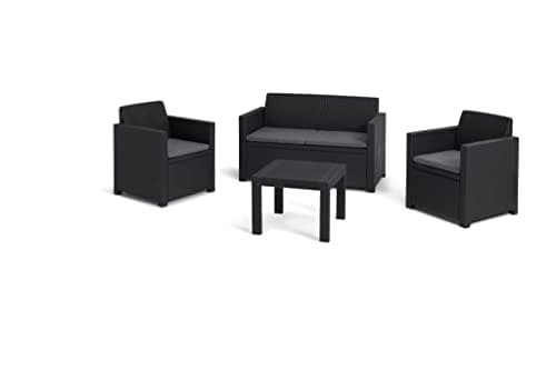 Keter Alabama Lounge Set Mobili da Giardino con Divano 2 Posti, 2 Poltrone E Tavolino, Grafite