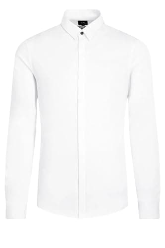 Armani Exchange Men's Long Sleeve Stretch Cotton-Satin Button Up White,XS