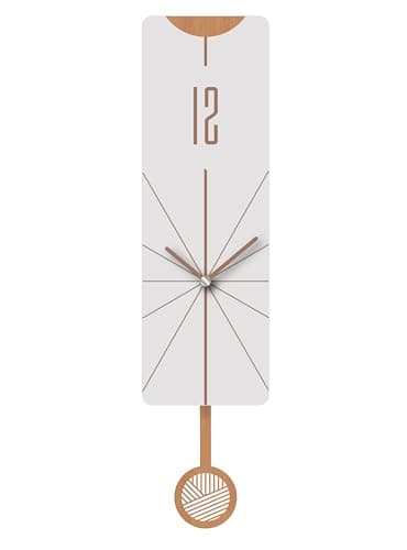 FGnano Elegant Modern Rectangular-Shaped Pendulum Wall Clock, White Gray and Light Brown, MDF, Sized in 5.7"x18.3"x1.8", with White Gift Box