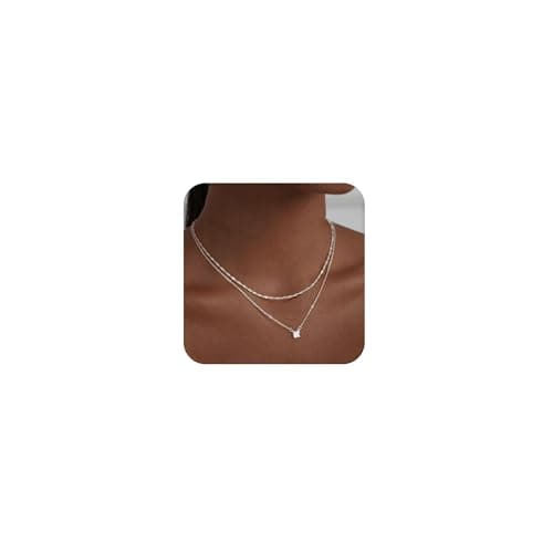 Meteorstarry Kette Silber 925 Damen,2 Stück Layerd Mehrreihige Silberkette 925 mit Cubic Zirkonia Anhänger,Wasserfester Halskette Boho Modeschmuck Geschenk für Frauen Mädchen 38/45 CM