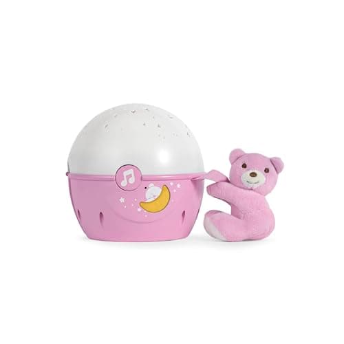 Chicco Luz nocturna Next2Stars para niños con muñeco - Proyector de estrellas para cuna, con sensor de sonido, 3 efectos de luz y música - Desde 0 meses, rosa.