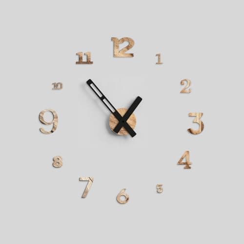 Giallobus - Reloj Typos - Typos - Madera de MDF - Float ⌀ 60/80/110cm - 07 - Wood - Reloj de Pared Moderno - Números Adhesivos 3D - Diámetro Variable 60/80/100cm