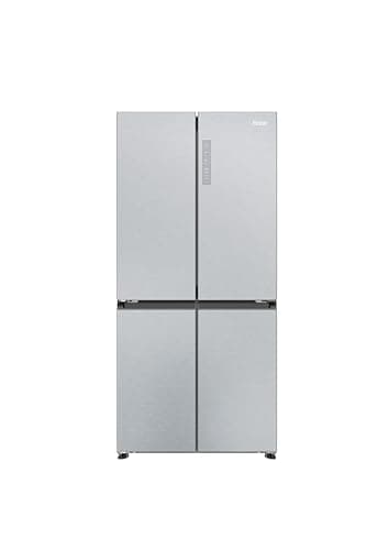 Haier Cube 83 Series 3 Freestanding American Fridge Freezer, 4 Doors, Total No Frost, E Class, Touch Display, Air Surround Technology, 467L Total Capacity, Gentle Silver, 83x65x182 cm - HCR3818ENMG