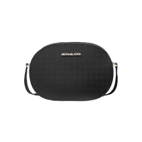 Michael Kors Jet Set Travel Medium Saffiano Leather Crossbody Oval Bag, black