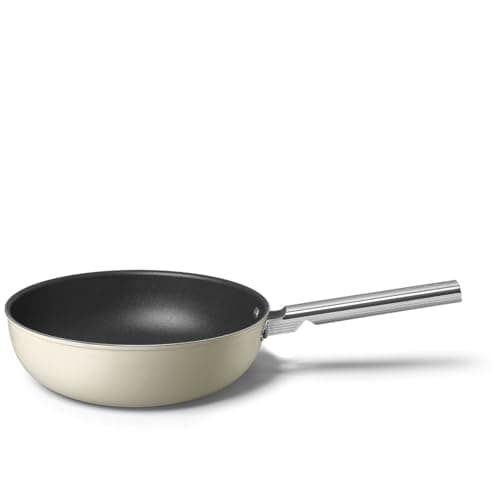 Smeg, CKFW3001CRM Non-Stick Wok, Diameter 30 cm, Ergonomic Stainless Steel Handle, Suitable for All Hob Types, Oven up to 250°, Capacity 5.3L, Black Cream