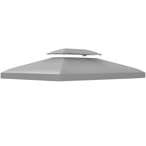 Outsunny 3x4m Gazebo Canopy Replacement, 2 Tier Top Roof UV Cover Garden Patio Outdoor Sun Awning Shelters, Light Grey (TOP COVER ONLY)