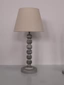 AcaciaHome Modern Tall Wooden Washed Table Lamp - Traditional Shabby Chic Design with Taupe Linen Shade, Wood Effect Finish for Living Rooms, Bedrooms, or Hallways Decor (42cm Dark Grey with Shade) - 2