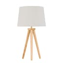 Modern Light Oak Table Lamp or Bedside Light, Wood Tripod Design, Natural Linen Shade - 1