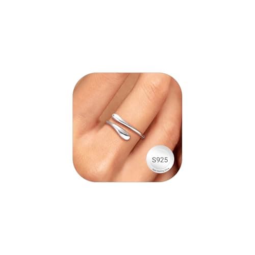 Bestyle Anillo de Plata de Ley 925 con Gotas de Agua - Anillos Ajustable Abierto con Piedra de Nacimiento para Compromiso y Boda Alianzas