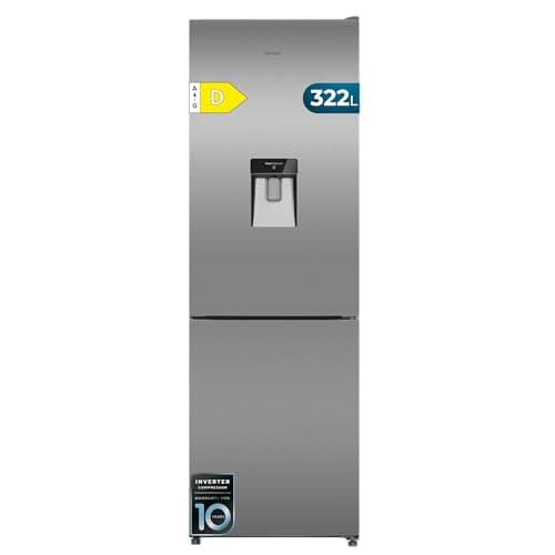 Cecotec Frigorífico Combi Con Dispensador de Agua 322L Bolero CoolMarket Combi 322i WD Inox D. 185,5cm de Alto, 59,5cm de Ancho, Tecnología Multi Airflow, HumidityFlex HUB, LED Interior