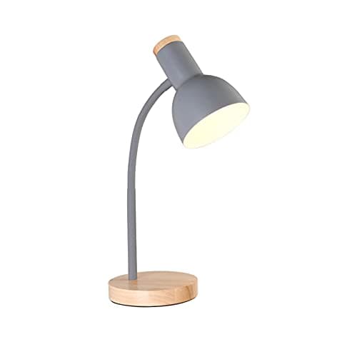 Industrial Table Lamp with Wooden Base Adjustable Farmhouse Desk Light for Bedroom Office & Living Room Gray Reading Nightstand Lamp - Modern & Stylish Design