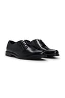 HUGO Mens Kerr Derb Derby Shoes in Nappa Leather with Embossed Logo Size 7 Black - 4