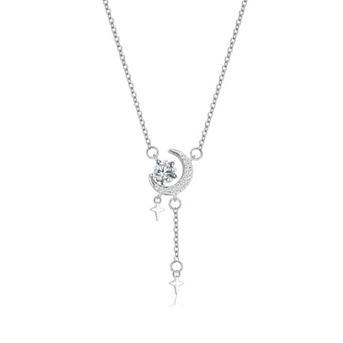 HinDaLi Collana Donna Ciondolo Luna e Stelle Collana in Argento 925 per Donna Bambina Ragazza Pendente Luna Crescente Zirconi Pendente Stella Cristalli Brillantini Gioielli