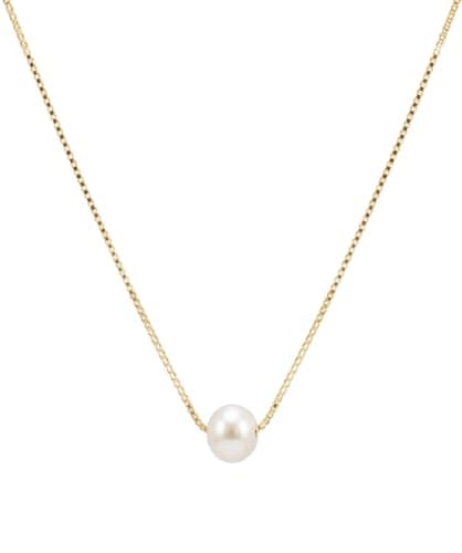 Generico Collana Donna con Perla d'Acqua Dolce Naturale e Catena Veneziana in Argento 925 Placcato Oro 18kt Girocollo Punto Luce Perla di Fiume Pendente Sospeso Elegante (45, Centimetri)