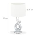 Relaxdays Lámpara Mesita Moderna, Diseño Abstracto, Luz Sobremesa, Pantalla Tela, E27, 50 x 25 cm, Plateado y Blanco - 4