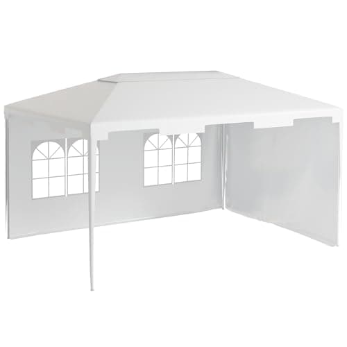 Outsunny 3 x 4 m Garden Gazebo Shelter Marquee Party Tent with 2 Sidewalls for Patio Yard Outdoor - White