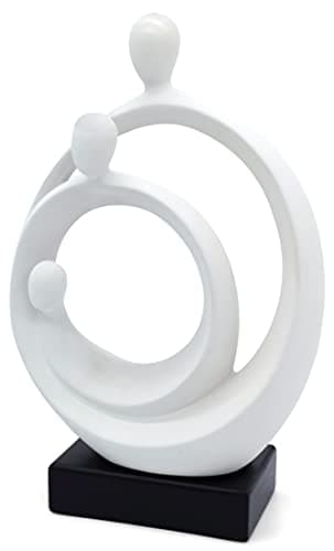 Elegante escultura « Familia » - Moderna figura de cerámica de 34 cm - Decoración intemporal para el salón y para el nacimiento - Estatua decorativa en blanco y negro