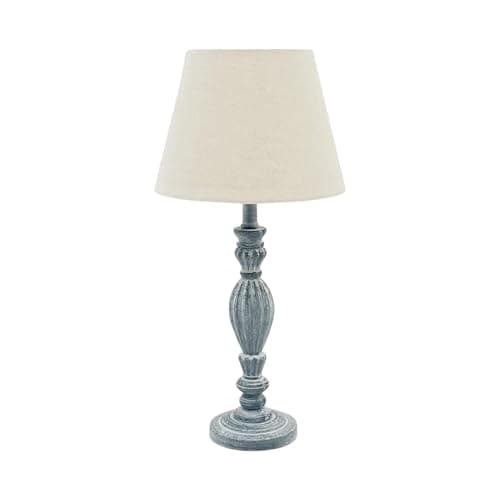 Stylish & Modern Tall Wooden Washed Table Lamp with Taupe Linen Shade - Traditional Design, Energy-Efficient E27 Bulb Shabby Chic Lighting for Bedroom, Living Room & Office