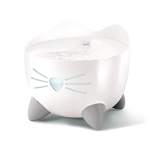 Catit PIXI Drinking Water Fountain for Cats, White, Automatic Pet Drinking Fountain with Triple Action Carbon Filter, Refill Level Window and LED Nightlight
