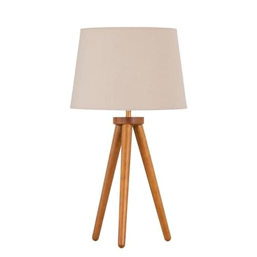 firstchoicelighting Modern Dark Oak Table Lamp or Bedside Light, Wood Tripod Design, Natural Shade
