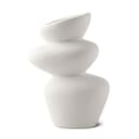 PEUZ Steinturm Vase aus Keramik – Skulpturale Keramikvase mit rauer Steinstruktur, für Trockenblumen, Pampasgras, frische Blumen oder als Dekoobjekt, handgefertigt, matt weiß, ca. 20 cm - 1