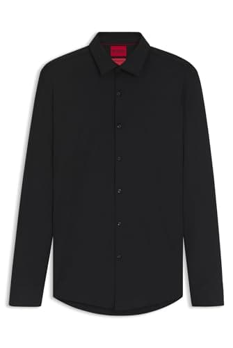 HUGO Camicia da uomo Kenno slim fit in jersey elasticizzato, Nero , 38