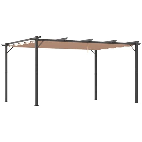 Outsunny Gazebo Pergola da Giardino 3x4m con Telo Scorrevole in Poliestere e Struttura in Alluminio, Grigio e Marrone