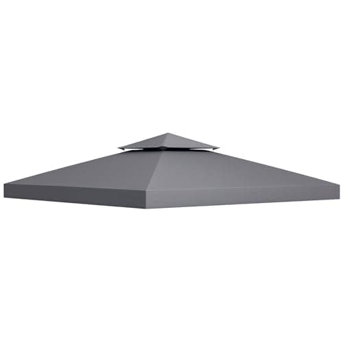 Outsunny 3 x 3(m) Gazebo Canopy Replacement Cover 2-Tier Roof Top Spare Part Deep Grey (TOP COVER ONLY)