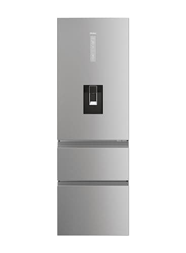 Haier 3D 60 Series 5 Freestanding Fridge Freezer with Water Dispenser, 3 Doors, Total No Frost, E Class, 357L Total Capacity, hOn App, AI & Wi-Fi Connected, Silver, 60x67x185 cm - HTW5618EWMG