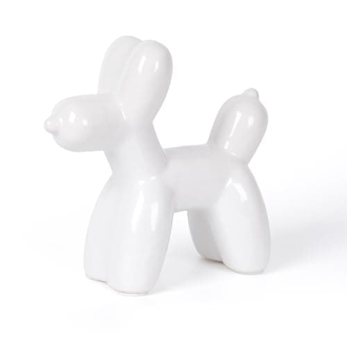 Notakia Estatua de perro grande de cerámica blanca con globo de cerámica, manualidades, decoración de escritorio, hecha a mano, moderna, pequeña estatua de animales de cerámica, adorno para decoración