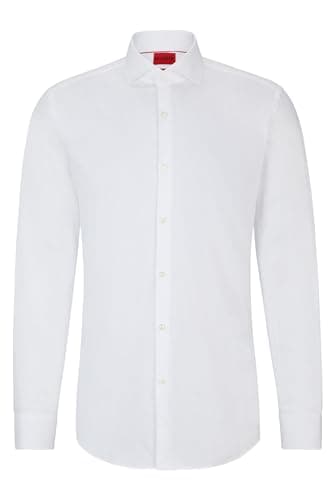 HUGO Camisa Kason Slim Fit para Hombre de Sarga de algodón fácil de Planchar, Open White199, 44