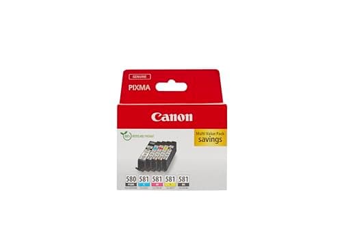 Multipack de tinta Canon - Cartuchos de tinta originales PGI-580/CLI-581 - Pack de 5 cartuchos (1 negro, 1 cian, 1 magenta, 1 amarillo y 1 negro de oficina)
