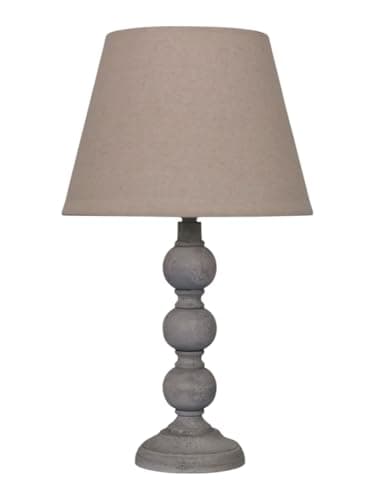 AcaciaHome Modern Tall Wooden Washed Table Lamp - Traditional Shabby Chic Design with Taupe Linen Shade, Wood Effect Finish for Living Rooms, Bedrooms, or Hallways Decor (31cm Grey with Cream Shade)