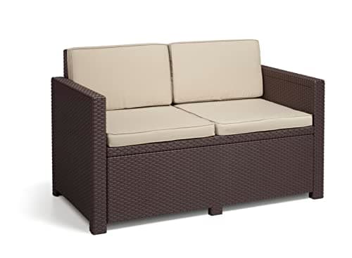 Allibert by Keter Gartenlounge Sofa Victoria, braun/taupe, 2-Sitzer, inkl. Sitz- und Rückenkissen, Kunststoff, flache Rattanoptik
