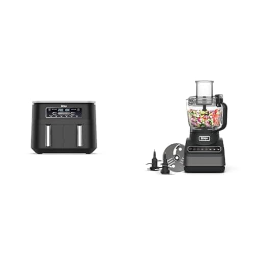Ninja Foodi Dual Zone Digital Air Fryer, 2 Drawers, 7.6L, 6-in-1, Uses No Oil, Air Fry, Max Crisp & Food Processor with 4 Automatic Programs; Chop, Puree, Slice, Mix, and 3 Manual Speeds, 2.1L