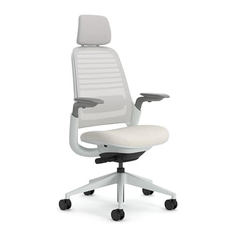Steelcase Silla de Oficina ergonómica Serie 1 con Soporte Lumbar LiveBack, reposabrazos 4D, reposacabezas Ajustable, Gaviota 66 x 64 x 114 Pulgadas