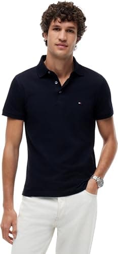 Tommy Hilfiger Men’s Short Sleeve 1985 Slim Fit Polo Shirt, Blue (Desert Sky), XL