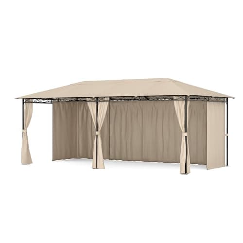Cenador Blumfeldt Mondo 3x6, Estructura de Acero, Cortinas, Resistente al Óxido, para Jardín, Beige