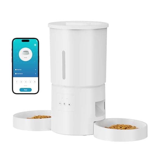 Comedero Gato Automático Doble & App: Dispensador Automático de 5L con WiFi 2.4G y Temporizador para Comida Seca - Diseño de Comedero Doble AONBOY para Múltiples Gatos y Perros - Blanco