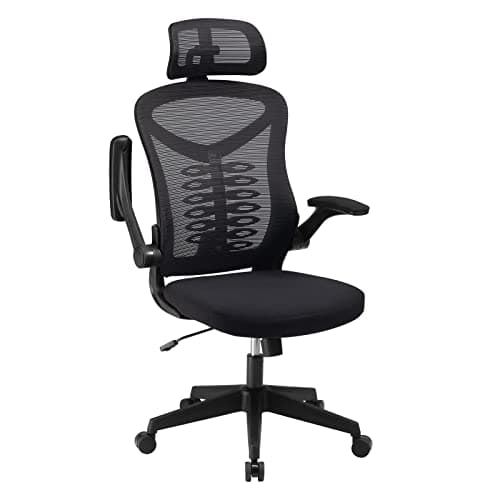 Magic Life Silla de Escritorio Sillas de Oficina Reposabrazos abatible de 90 ° Silla ergonómica para computadora Soporte Lumbar Altura Ajustable Giratoria de 360 ° Mecedora (Negro)