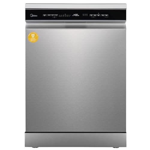 Midea Spülmaschine 60 cm MDWEF1433DSS-WE, Geschirrspüler Freistehend 14 Maßgedecke, Besteckkorb, höhenverstellbarer Oberkorb, Aqua-Stopp, Startzeitvorwahl, Silber